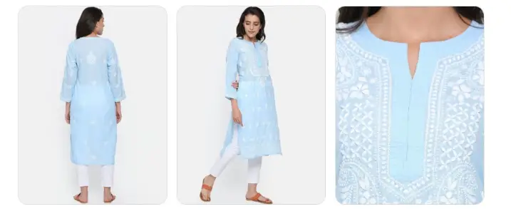 Denim Blue Chikankari Kurta for Women