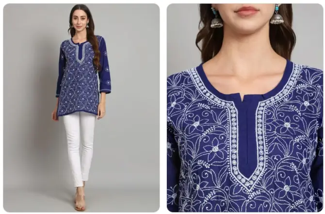 Royal Blue Chikankari Kurta for Women