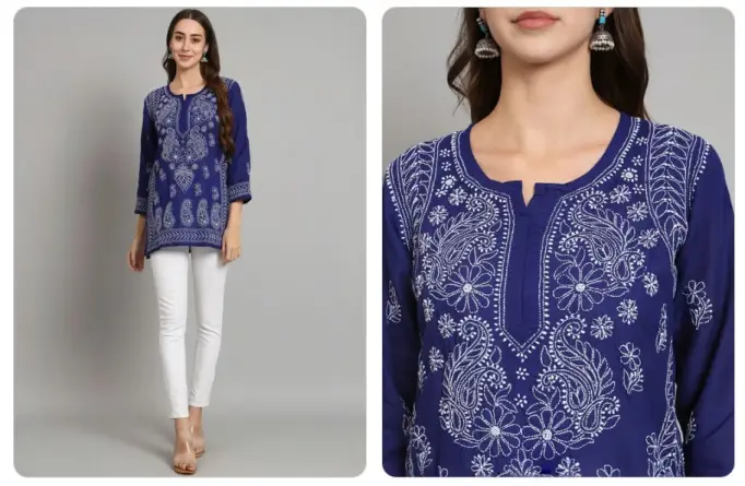Mid-night Blue Chikankari Kurta for Women