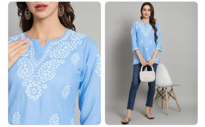 Sky Blue Chikankari Kurta for Women