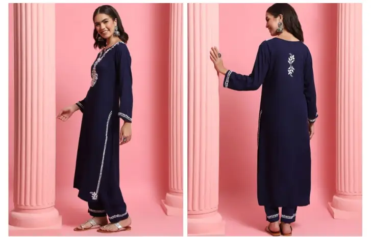 Floral Yoke Bluie Chikankari Kurta for women