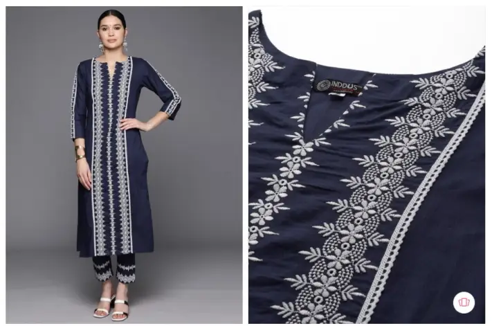 Navy Blue Chikankari Kurta for Women
