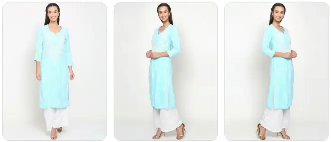 Aqua Blue Chikankari Kurta for Women