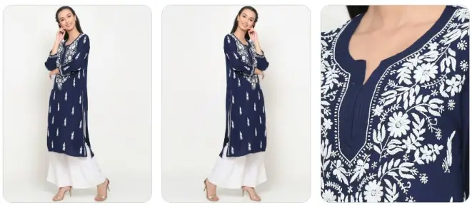 Navy Blue Chikankari Kurta for Women