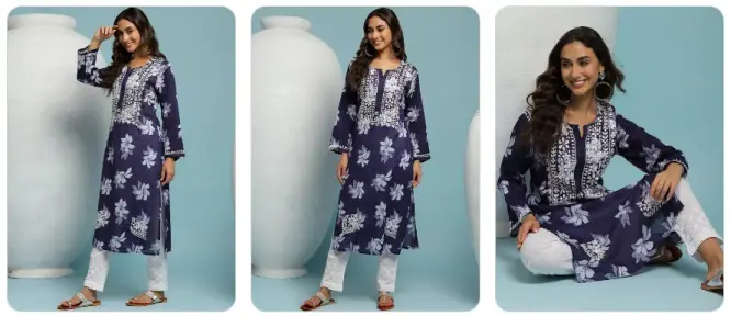 Navy Blue Chikankari Kurta for women
