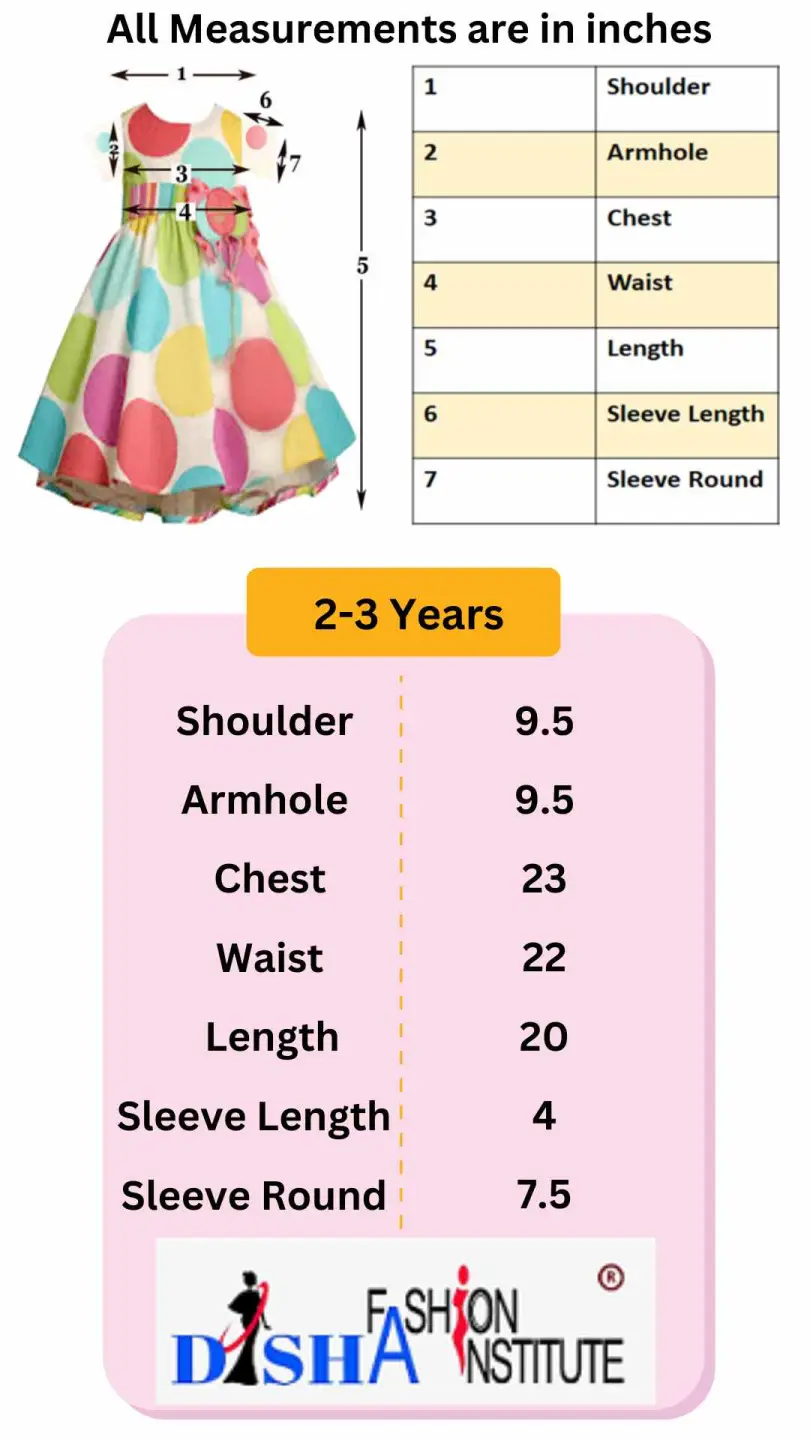 Baby Frock Measurement Chart 2 to 3 year age group