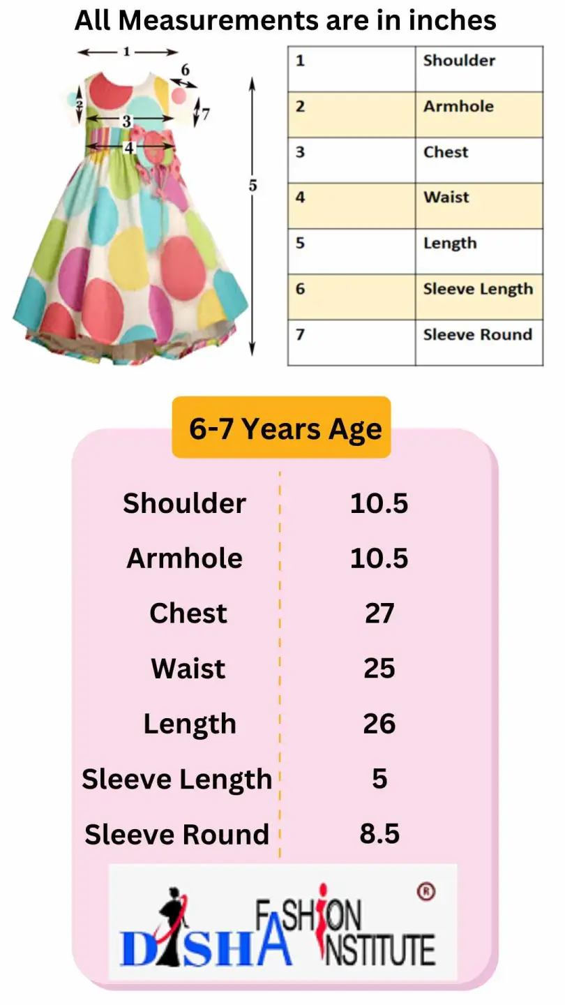 Baby Frock Measurement Chart 6 to 7 years age group